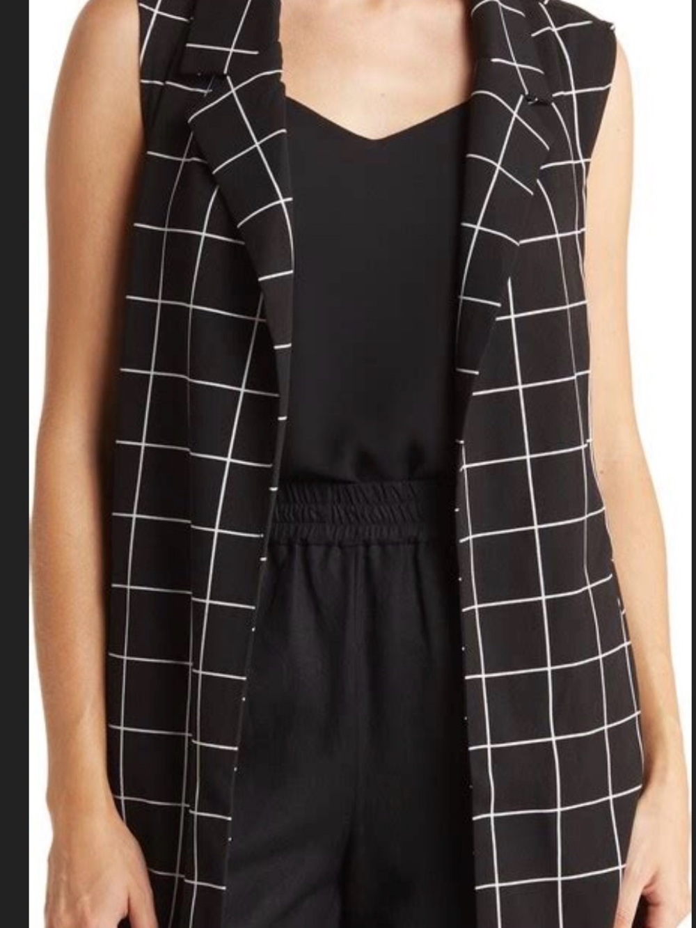 MELLODAY Black Windowpane Sleeveless Blazer Vest